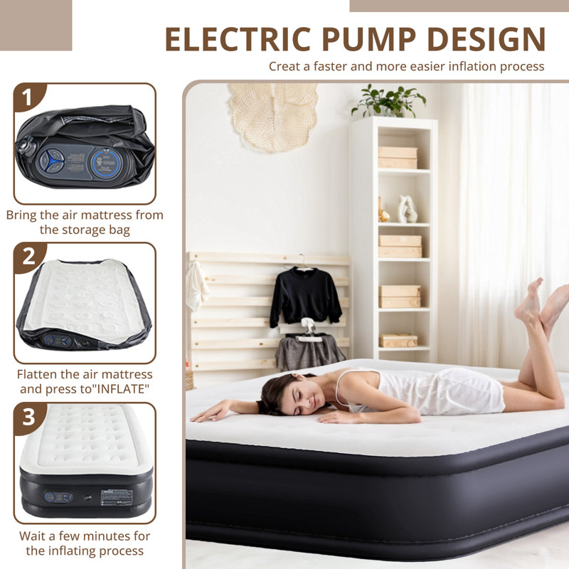 Air Mattress Twin With Built In Pump 16 Inch Raised Inflatable Blow Up Camping Bed Self Inflating Portable Colchones Inflables For Guests Home And